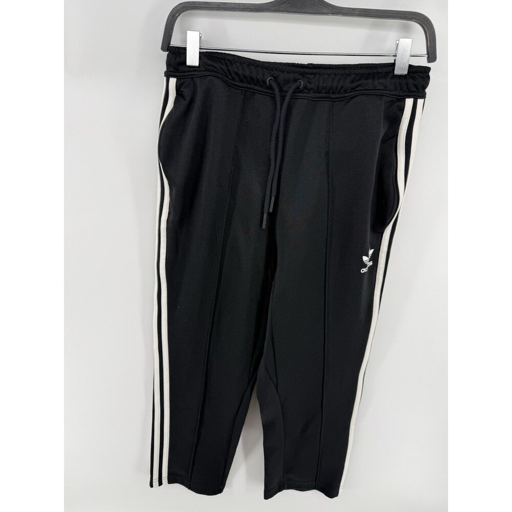 Adidas women’s S Black Track Pants Side Stripes Elastic Waist Zip Pockets